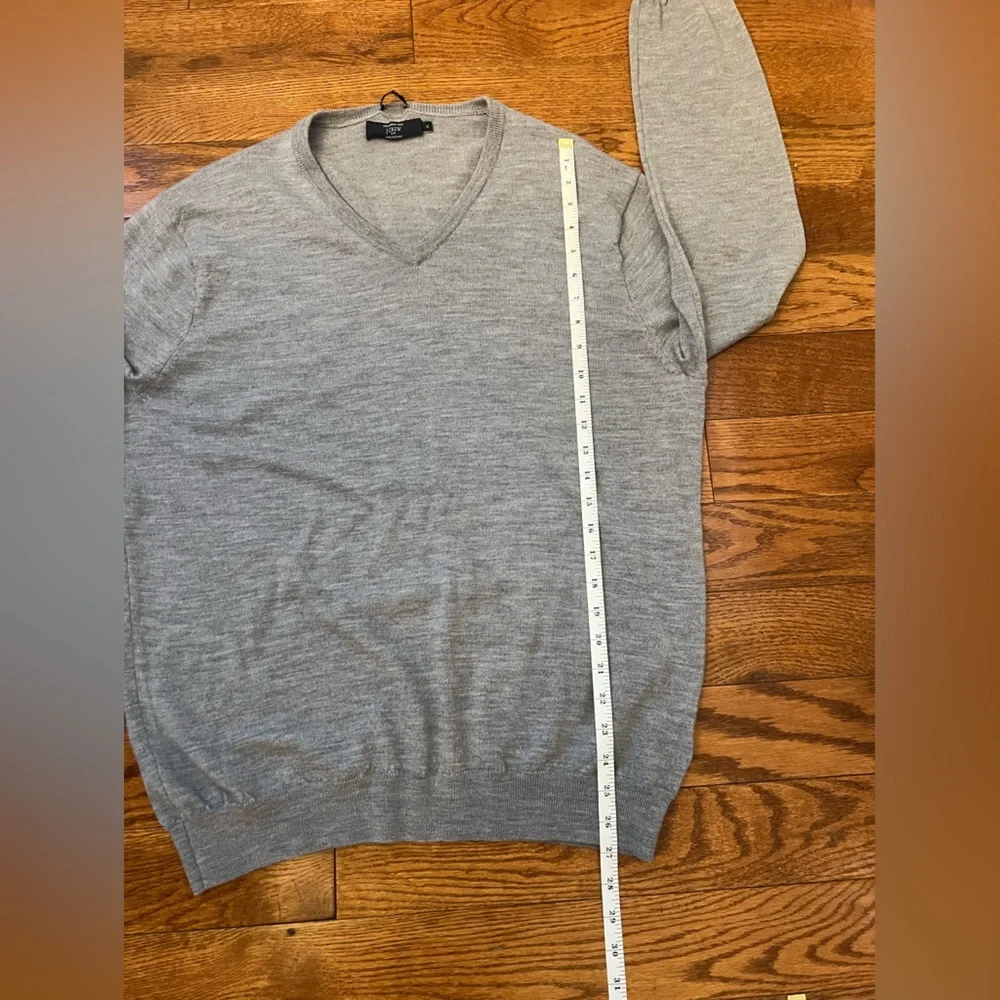 J. Crew Long Sleeve Merino Wool V-Neck Sweater Slim Fit Gray Men's Sz XL